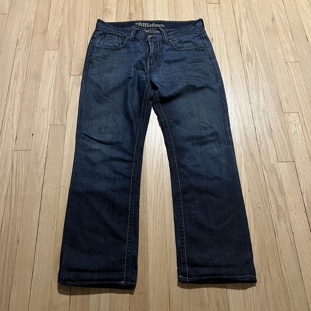 Vintage Affliction‎ Jeans Mens 34x34 (Fits 34x28) Skulls Relaxed Distressed Y2K